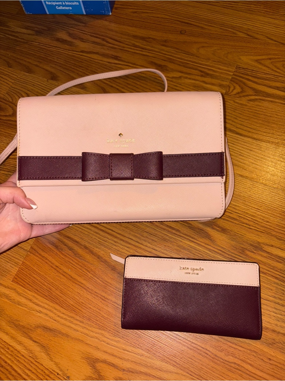 kate spade Pink and Burgundy Bow Crossbody with Matching Wallet